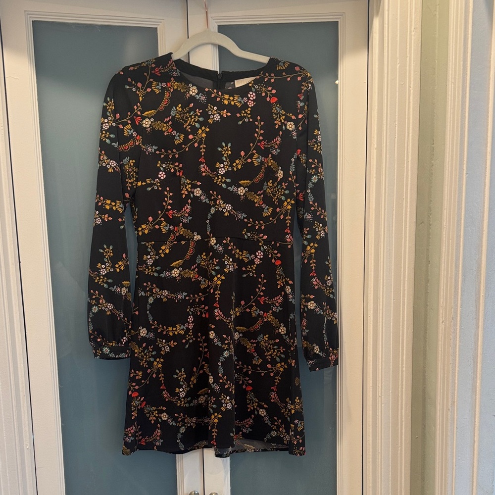 LOFT Black Floral Long Sleeve Dress